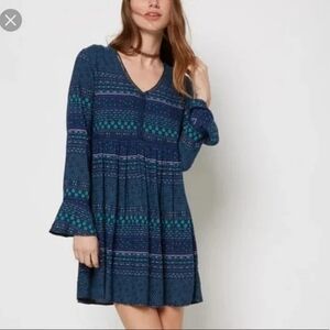 Wild Blue Dress Sadie Robertson Long Sleeve Blue Tribal Boho Bell Cuff sz XS